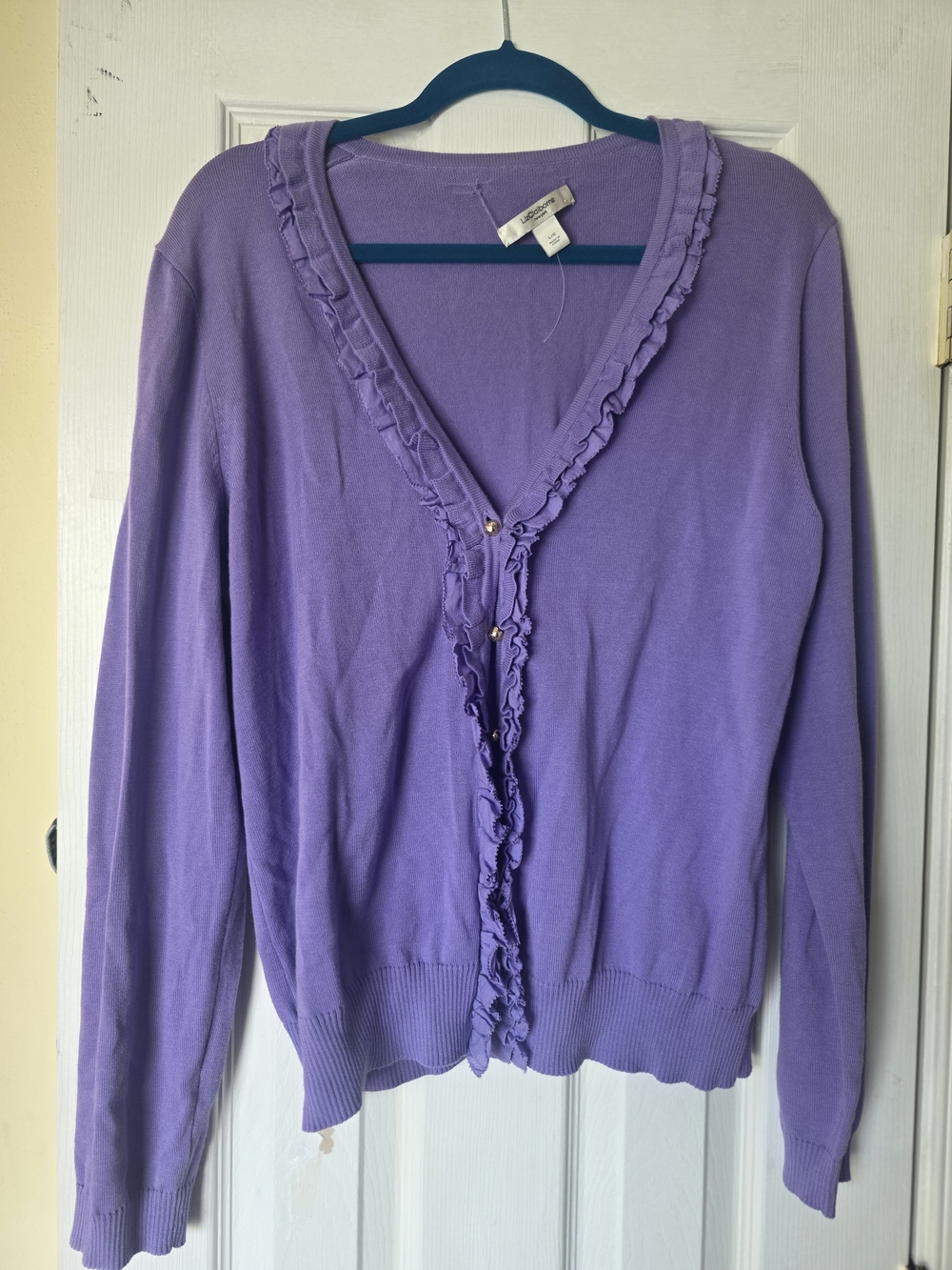 NWOT Liz Claiborne Purple Ruffle-Trim Women's Cardigan Sweater